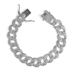 Men's Iced out Cuban Link Bracelet Silver Tone Australian Crystal.